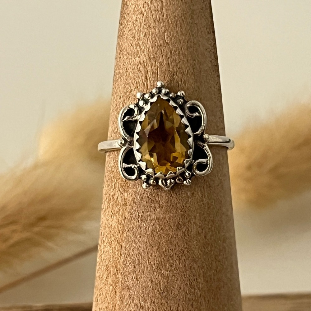 New Dainty 925 Solid Sterling Silver Citrine Gemstone Ring Multiple Sizes